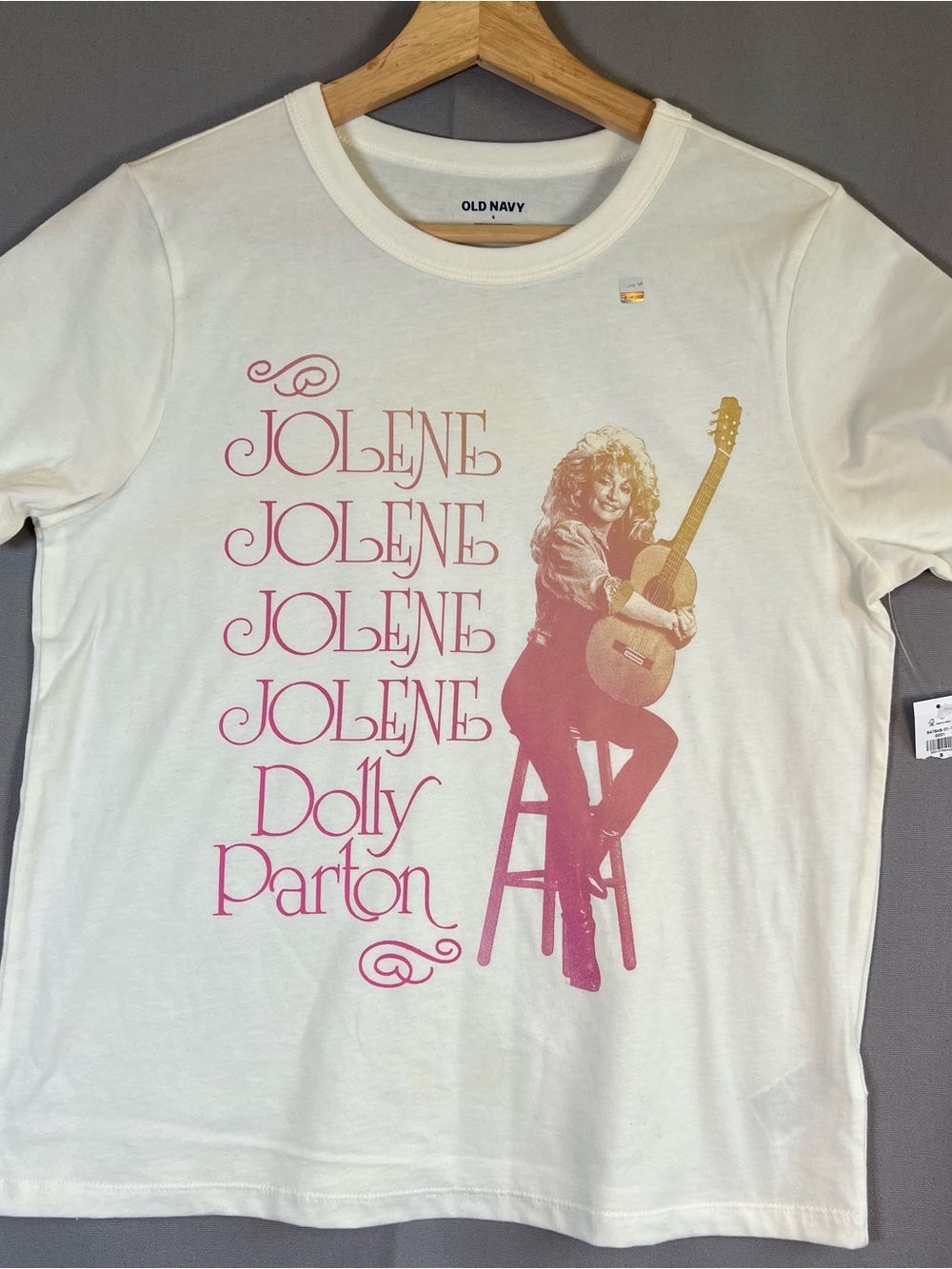 Old Navy Women’s SzS Dolly Parton 'Jolene' Graphic Tee White with Pink Print NWT